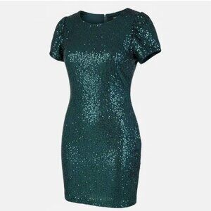 DKNY Green Sequin Short Puff Sleeve Sheath Dress Size 6 Party/CocktailDKNY women